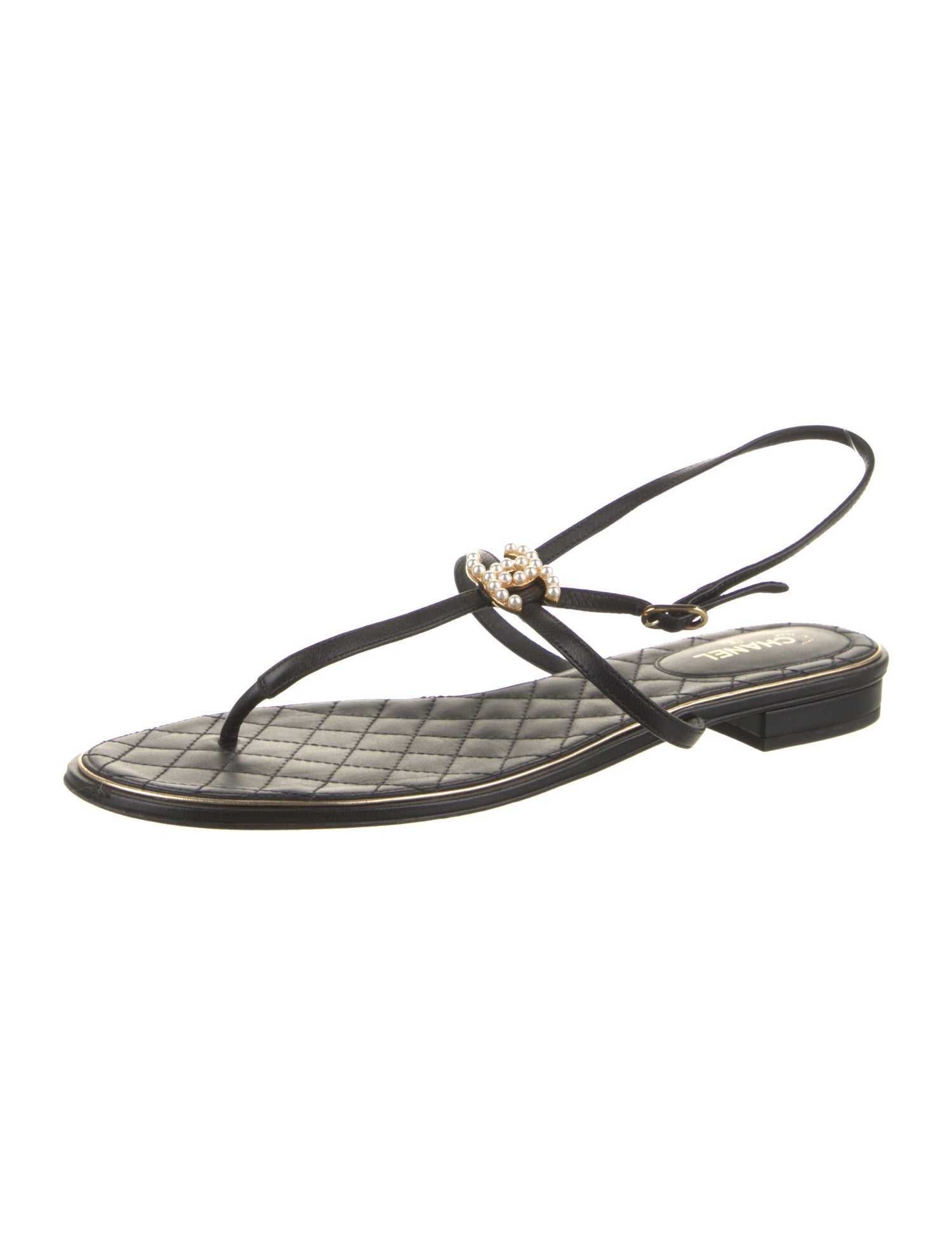 Chanel Interlocking CC Logo Leather Slingback Sandals