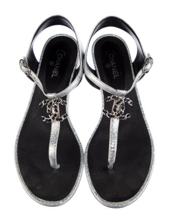 Chanel 2017 Interlocking CC Logo T-Strap Sandals