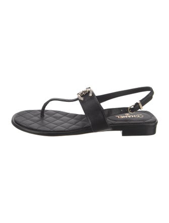 Chanel Interlocking CC Logo Leather Slingback Sandals