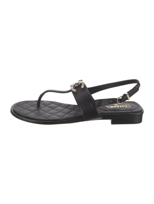Chanel Interlocking CC Logo Leather Slingback Sandals