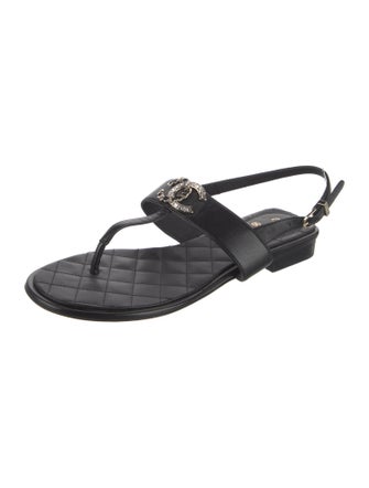 Chanel Interlocking CC Logo Leather Slingback Sandals
