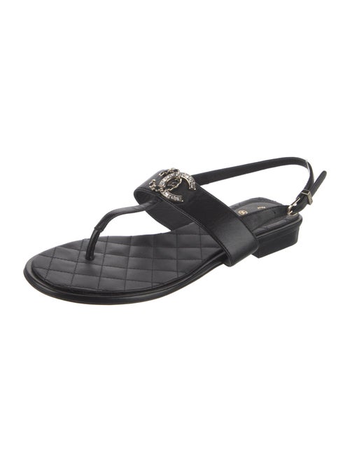 Chanel Interlocking CC Logo Leather Slingback Sandals
