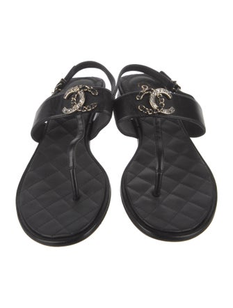 Chanel Interlocking CC Logo Leather Slingback Sandals