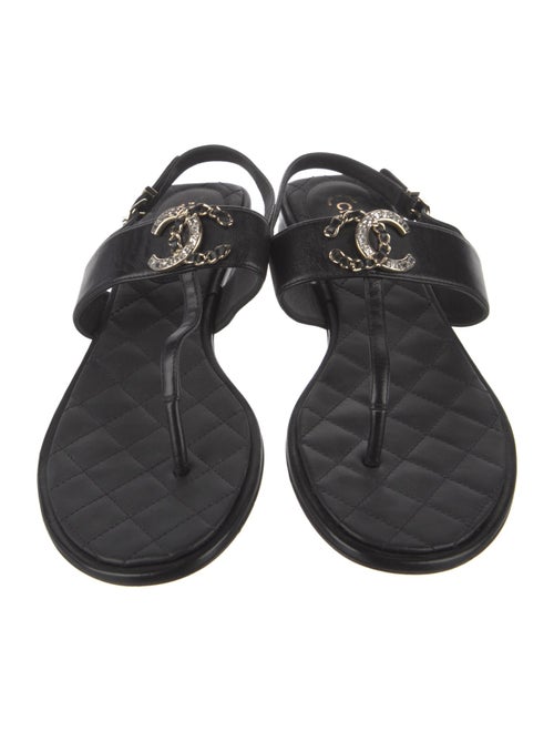 Chanel Interlocking CC Logo Leather Slingback Sandals