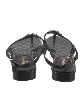 Chanel Interlocking CC Logo Leather Slingback Sandals