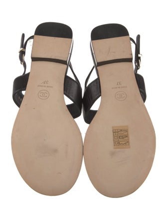 Chanel Interlocking CC Logo Leather Slingback Sandals