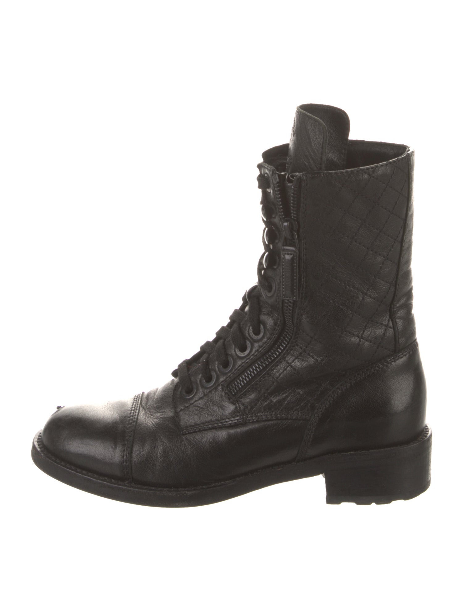 Chanel Interlocking CC Logo Leather Combat Boots