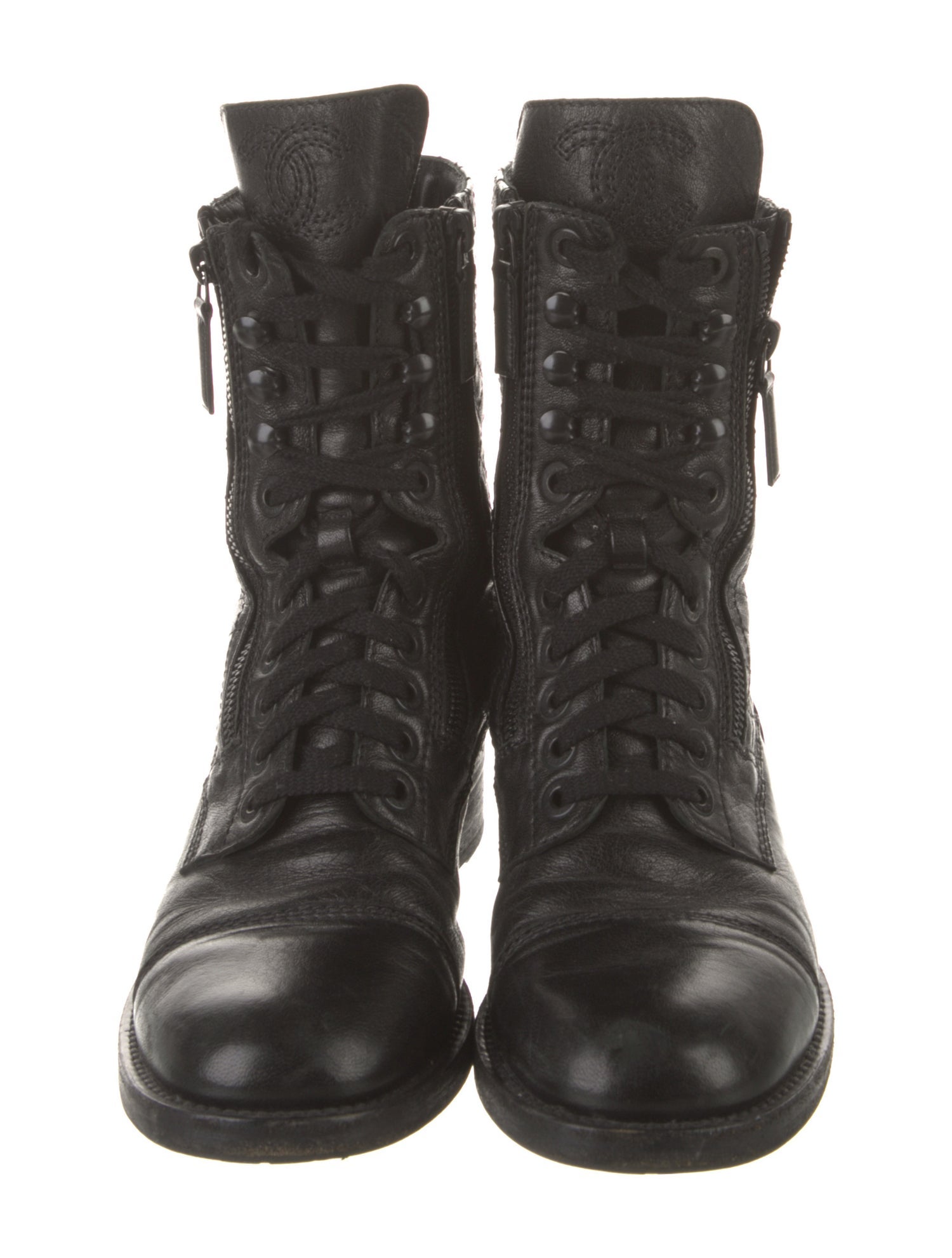 Chanel Interlocking CC Logo Leather Combat Boots