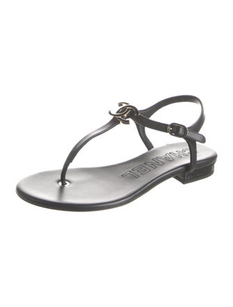 Chanel 2024 Interlocking CC Logo T-Strap Sandals