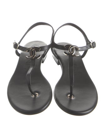 Chanel 2024 Interlocking CC Logo T-Strap Sandals