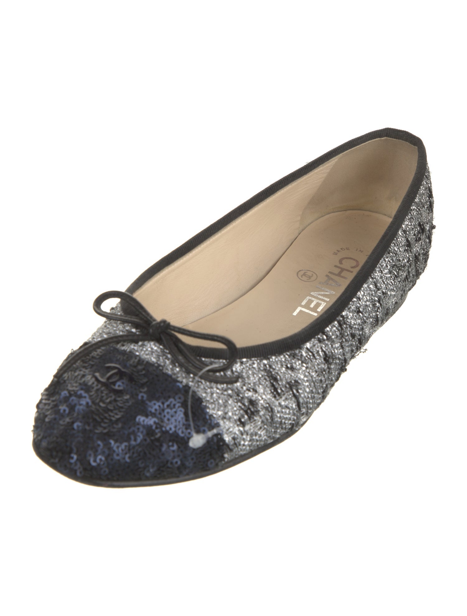 Chanel Interlocking CC Logo Tweed Ballet Flats