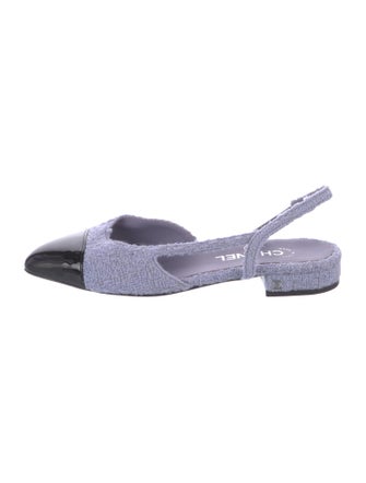Chanel Interlocking CC Logo Tweed Slingback Flats