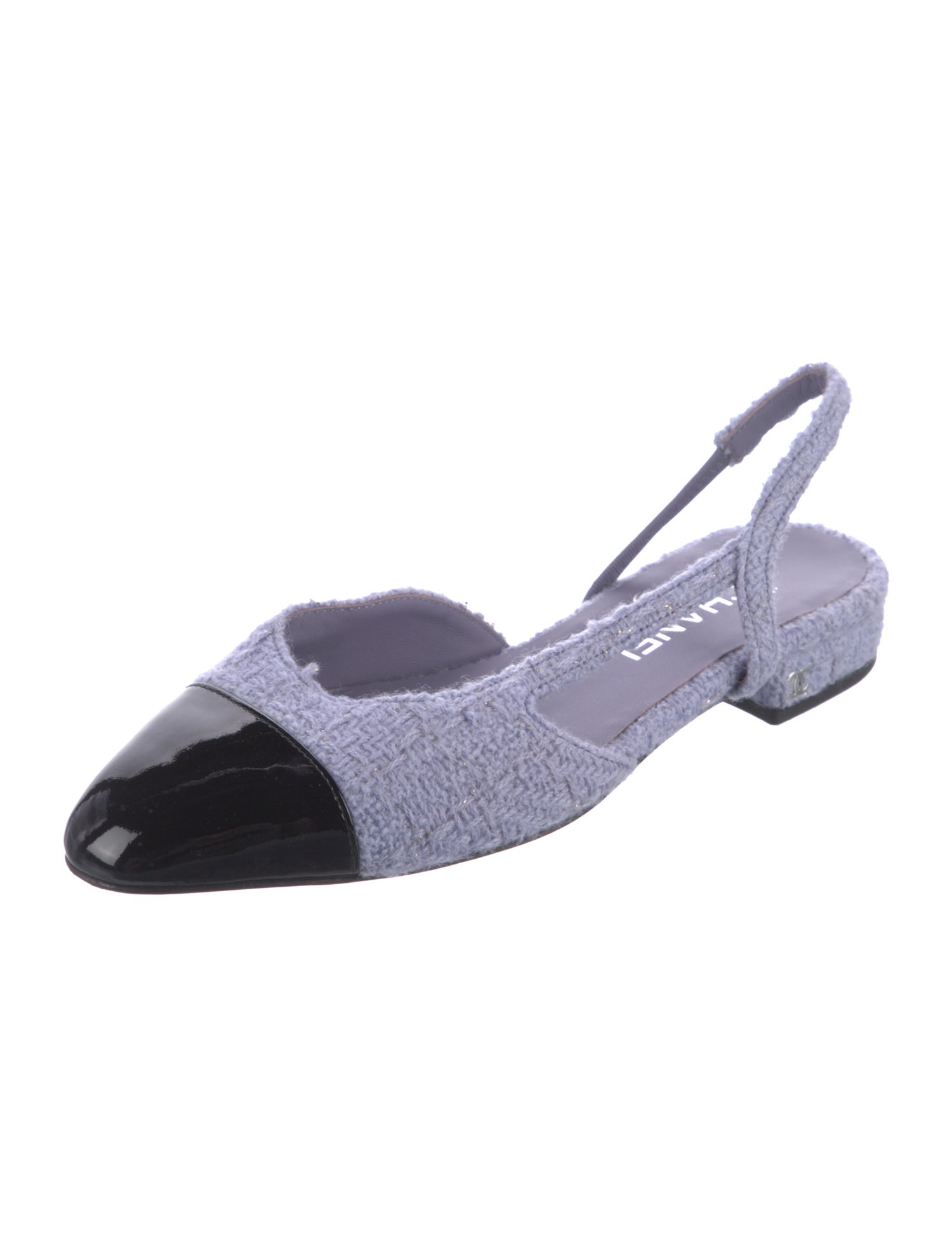 Chanel Interlocking CC Logo Tweed Slingback Flats