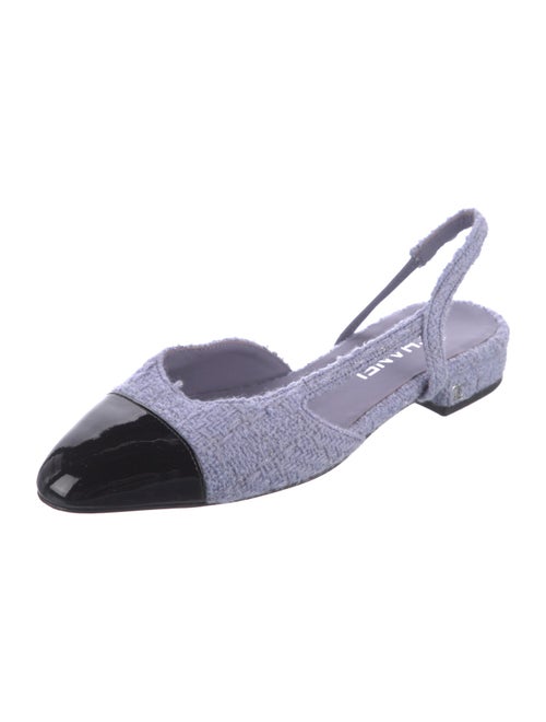 Chanel Interlocking CC Logo Tweed Slingback Flats