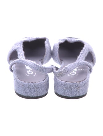Chanel Interlocking CC Logo Tweed Slingback Flats