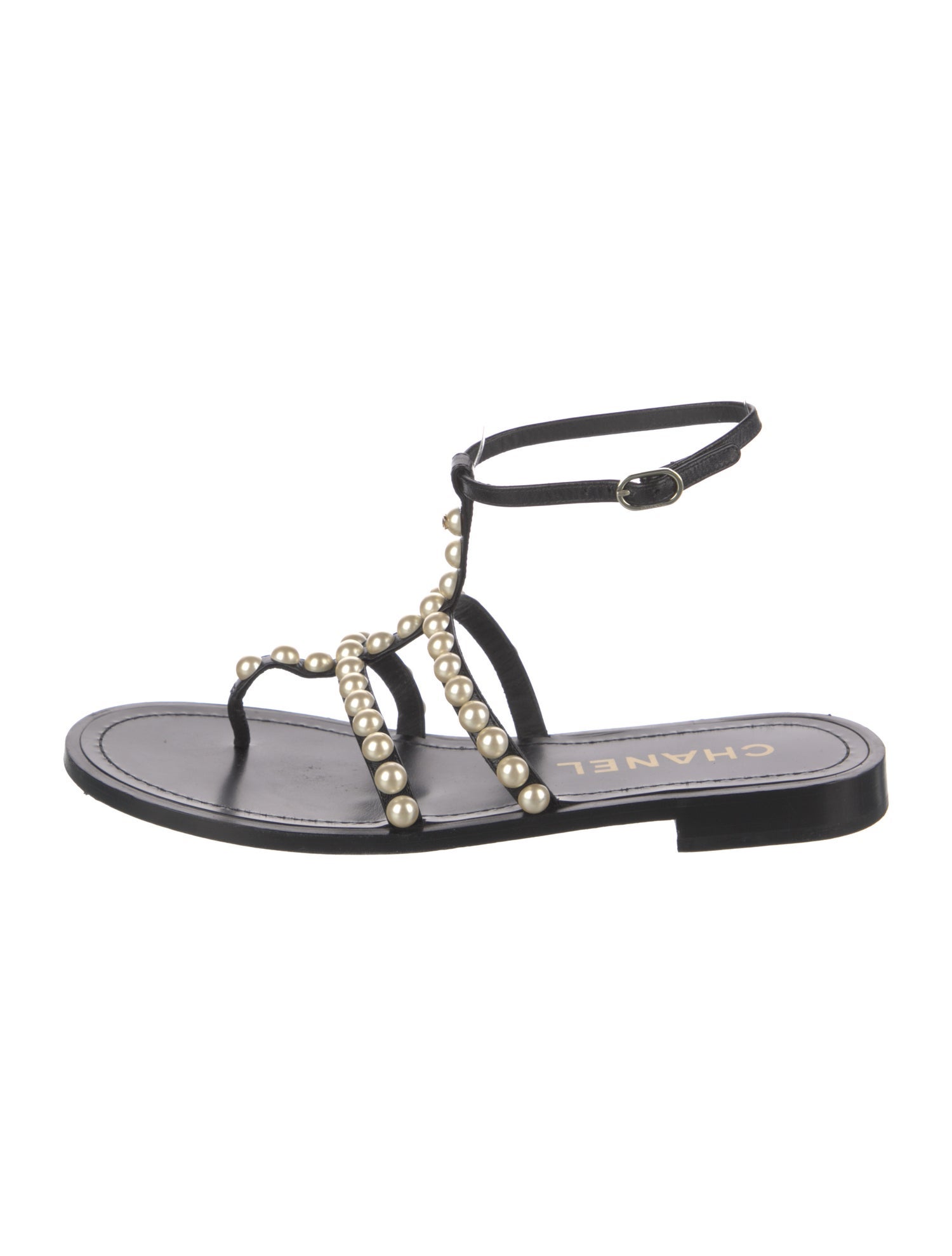 Chanel Interlocking CC Logo Leather Gladiator Sandals