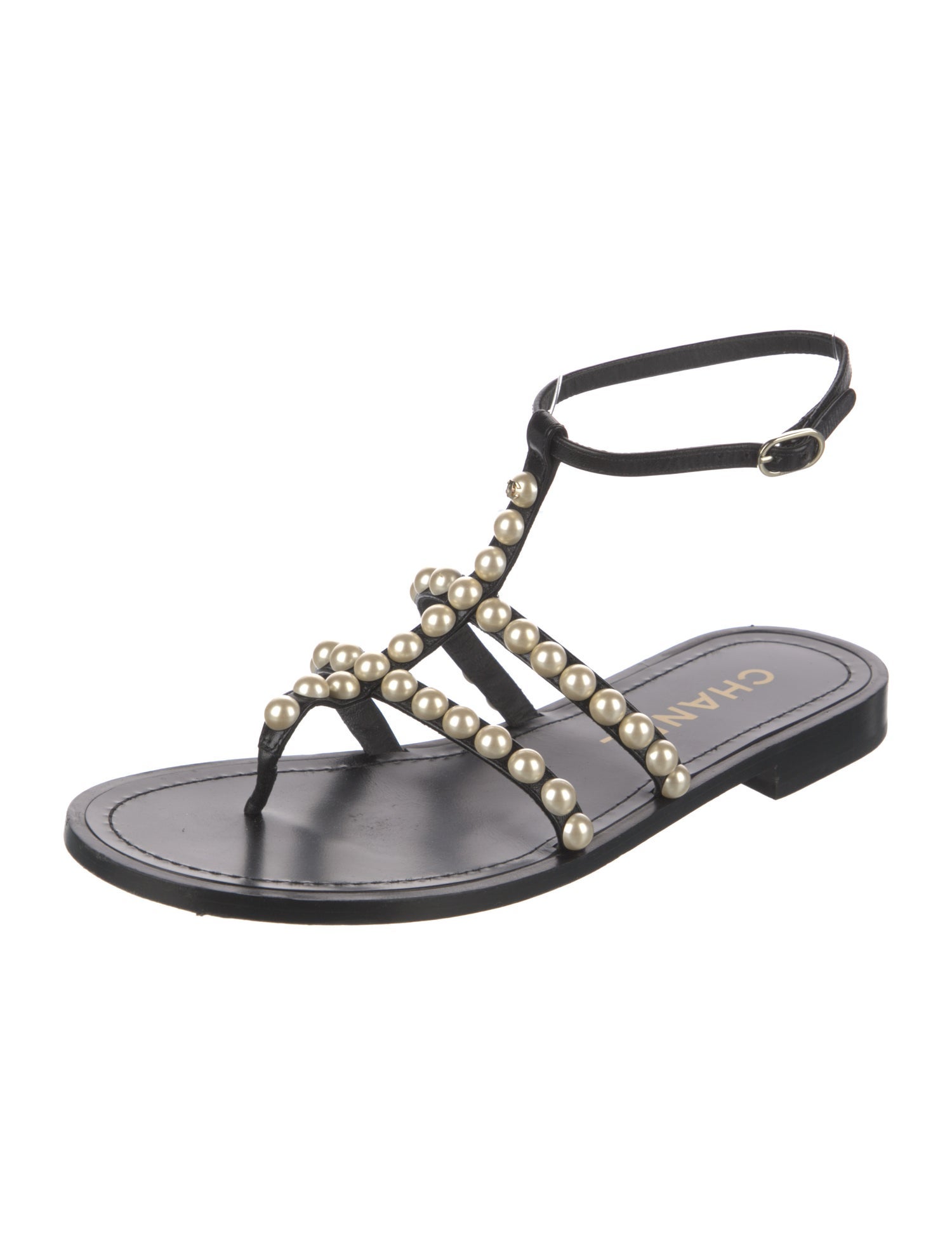 Chanel Interlocking CC Logo Leather Gladiator Sandals