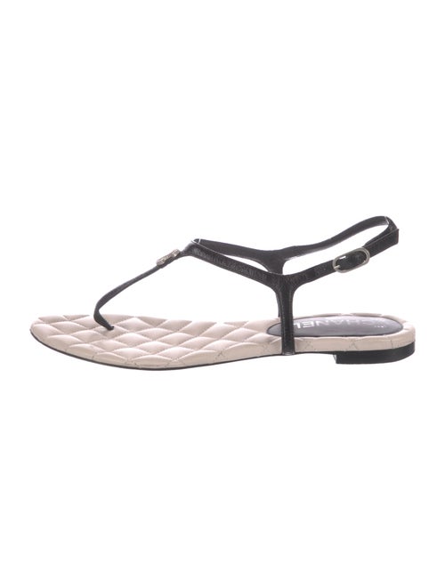 Chanel Interlocking CC Logo Leather T-Strap Sandals