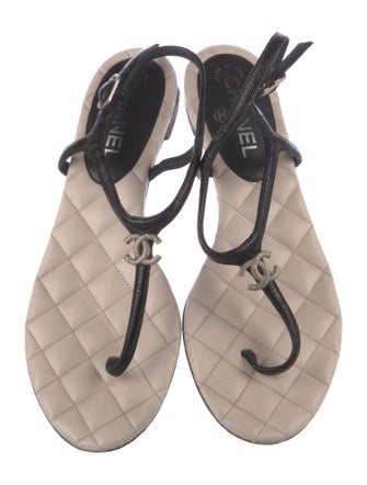 Chanel Interlocking CC Logo Leather T-Strap Sandals