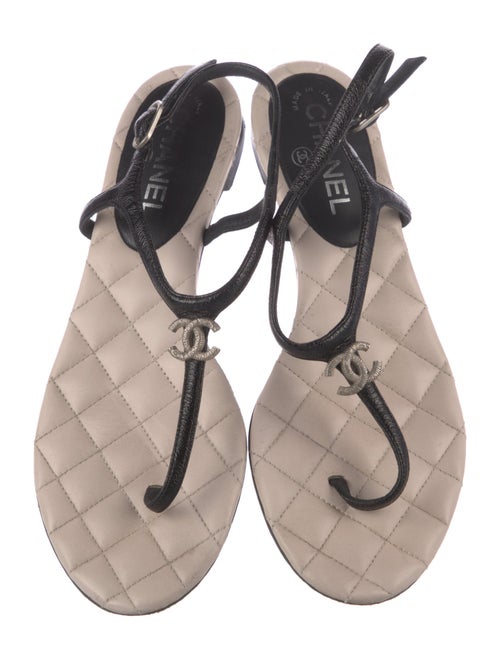 Chanel Interlocking CC Logo Leather T-Strap Sandals