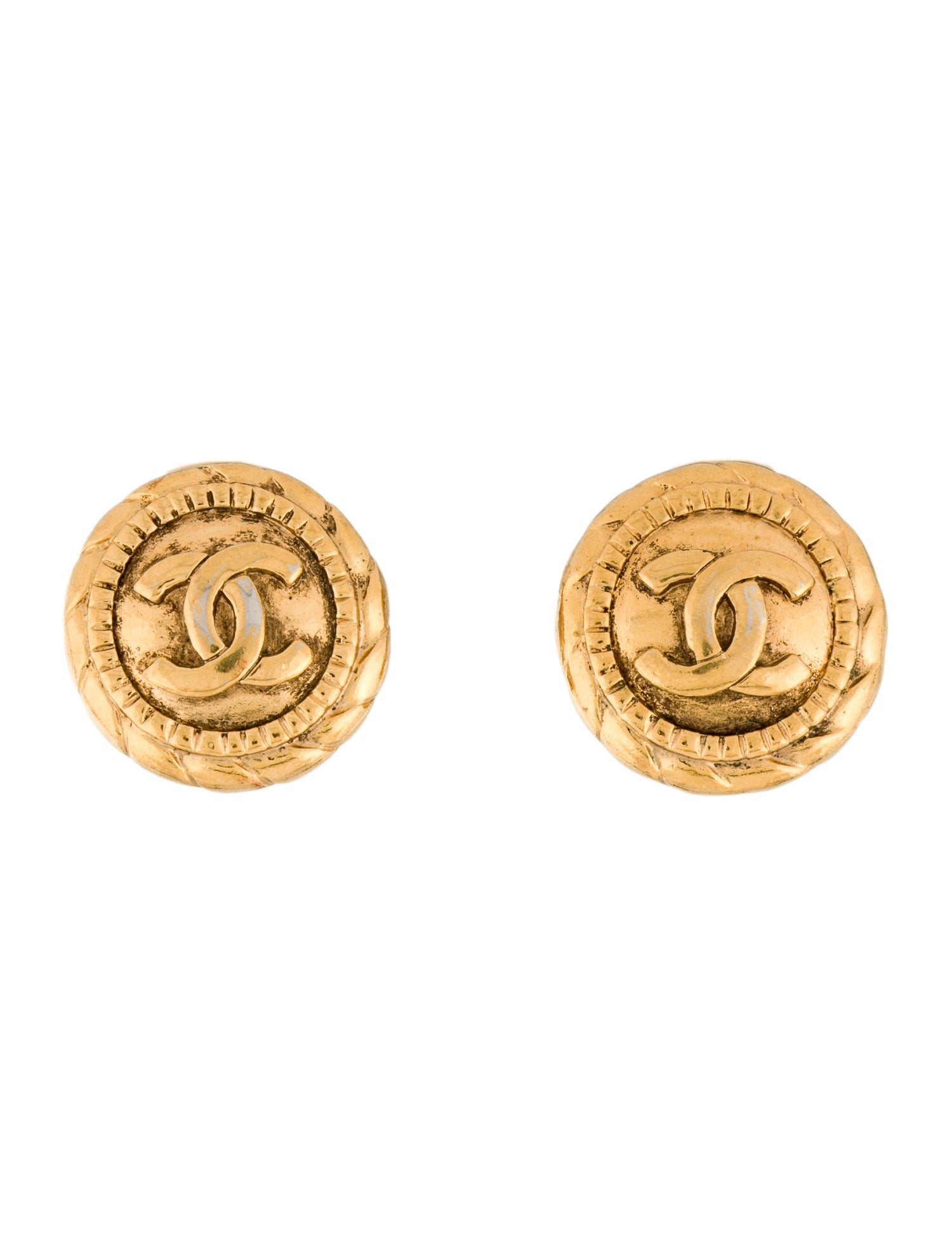【CHANEL】★Vintage★CC CLIP EARRING クリップ イヤリング Authentic Chanel Vintage Gold Metal Round CC Logo Large