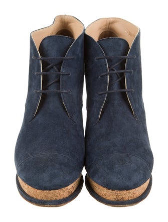 Chanel Interlocking CC Logo Suede Lace-Up Boots