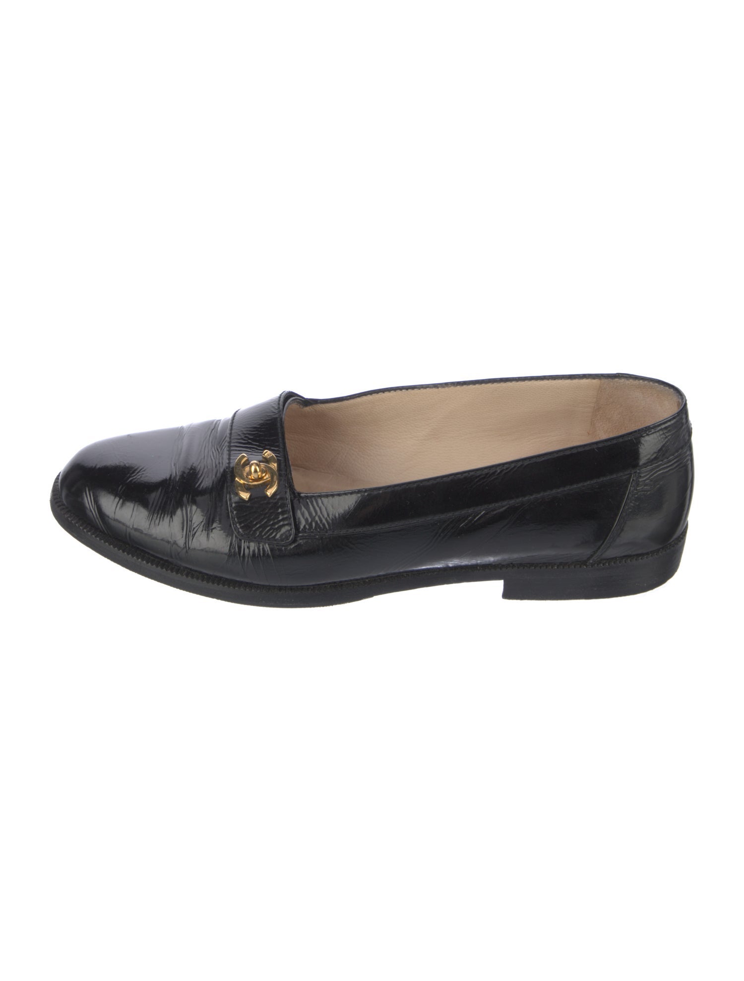Chanel Interlocking CC Logo Patent Leather Loafers