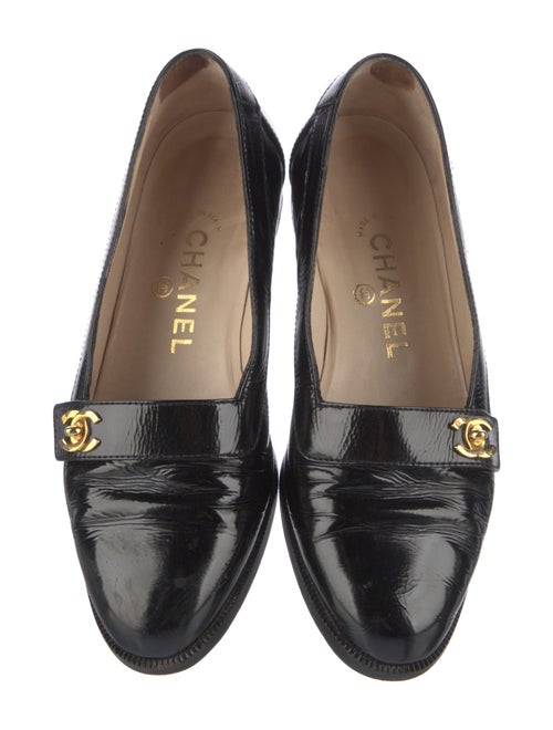Chanel Interlocking CC Logo Patent Leather Loafers