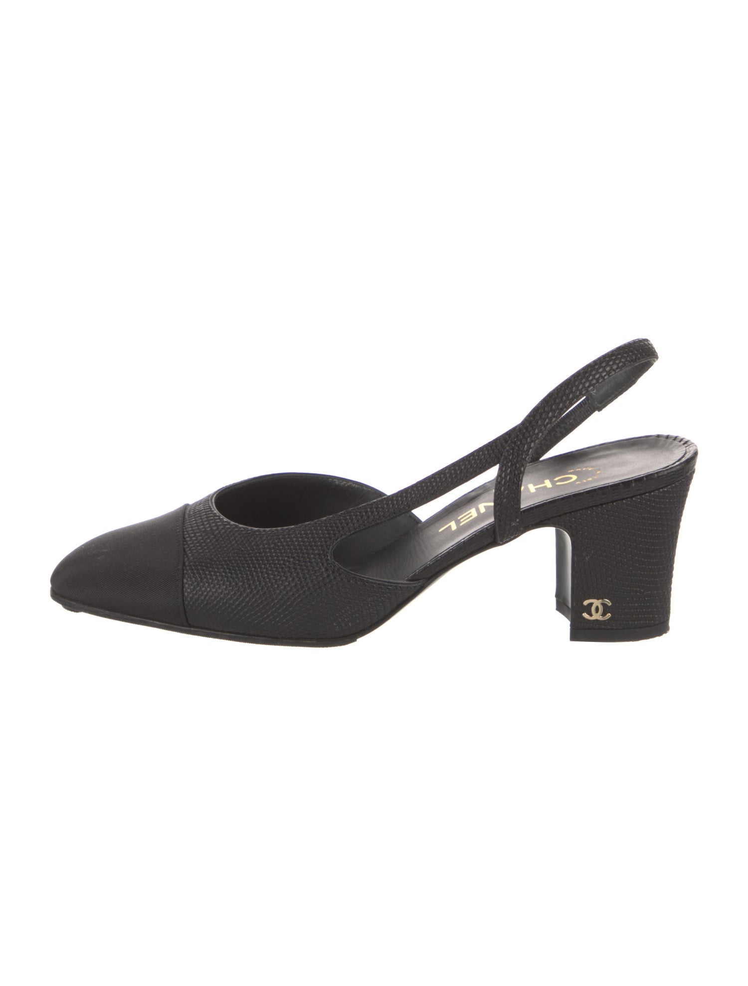 Chanel Interlocking CC Logo Lizard Slingback Pumps