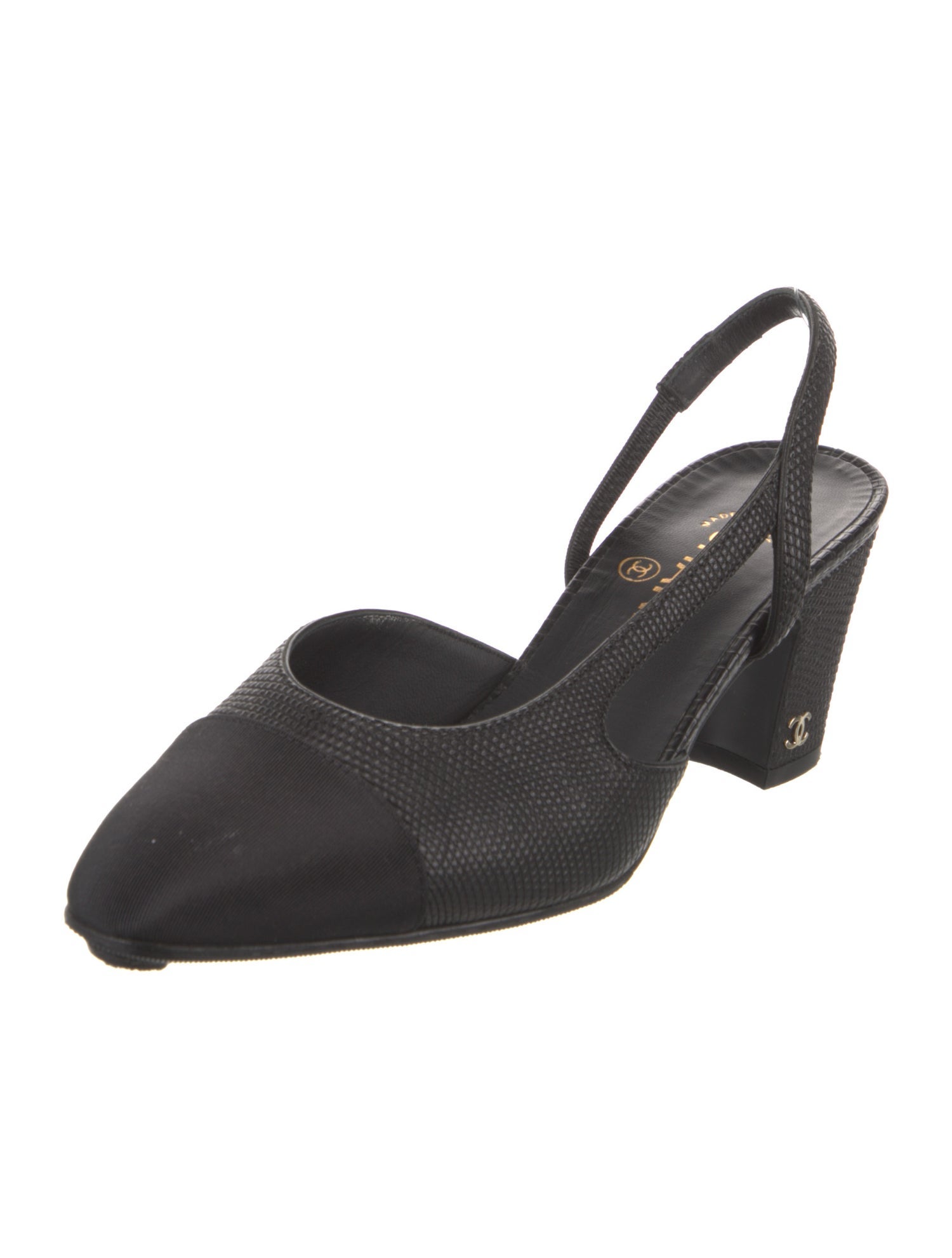 Chanel Interlocking CC Logo Lizard Slingback Pumps