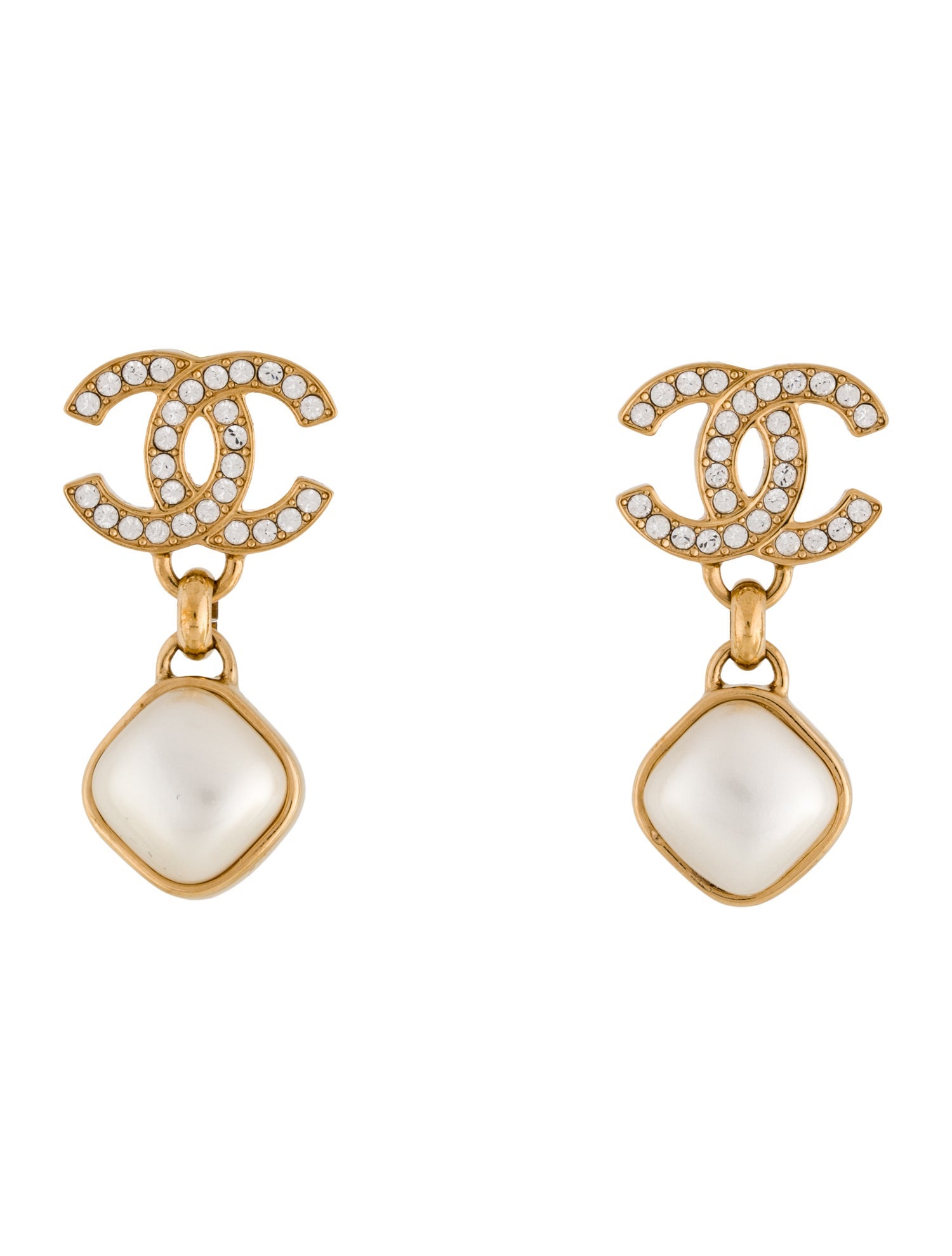 Chanel 2024 Faux Pearl & Strass CC Drop Earrings