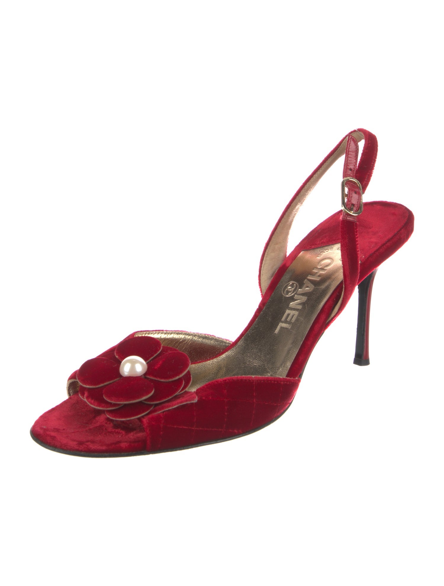Chanel Vintage Faux Pearl Accents Slingback Sandals