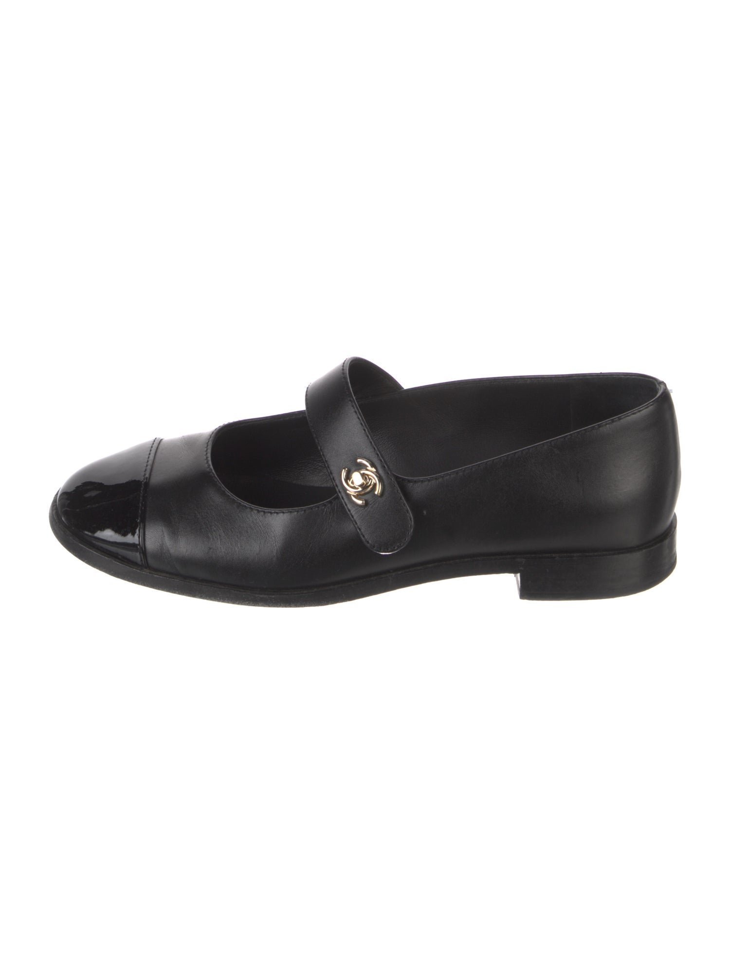 Chanel Interlocking CC Logo Leather Mary Jane Flats
