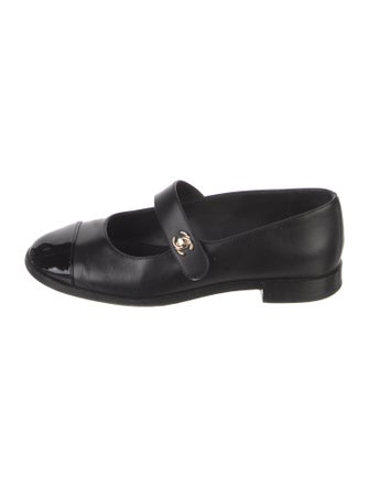Chanel Interlocking CC Logo Leather Mary Jane Flats