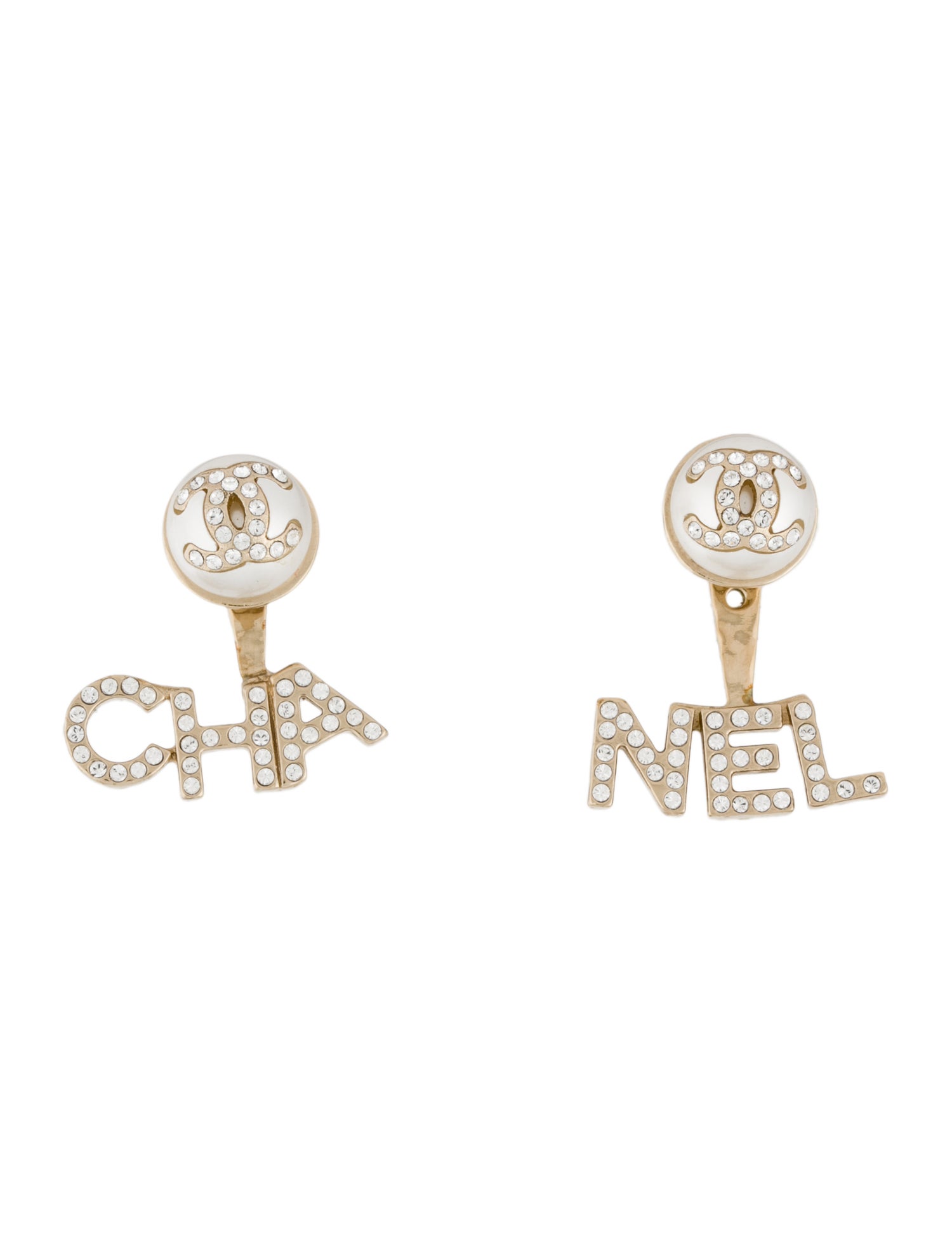 Chanel Faux Pearl CC 'CHA-NEL' Earring Jacket Stud Earrings