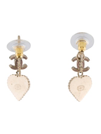 Chanel Enamel CC Heart Drop Earrings