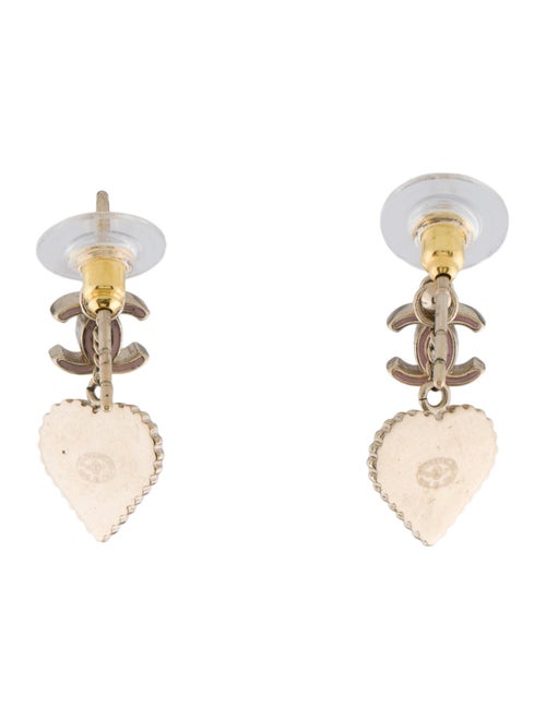 Chanel Enamel CC Heart Drop Earrings