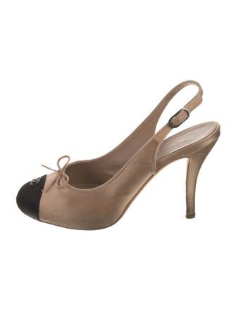 Chanel Interlocking CC Logo Satin Slingback Pumps