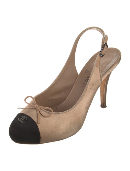 Chanel Interlocking CC Logo Satin Slingback Pumps