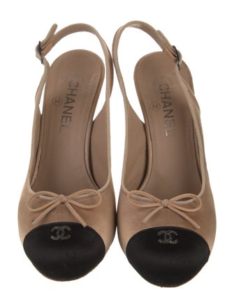 Chanel Interlocking CC Logo Satin Slingback Pumps