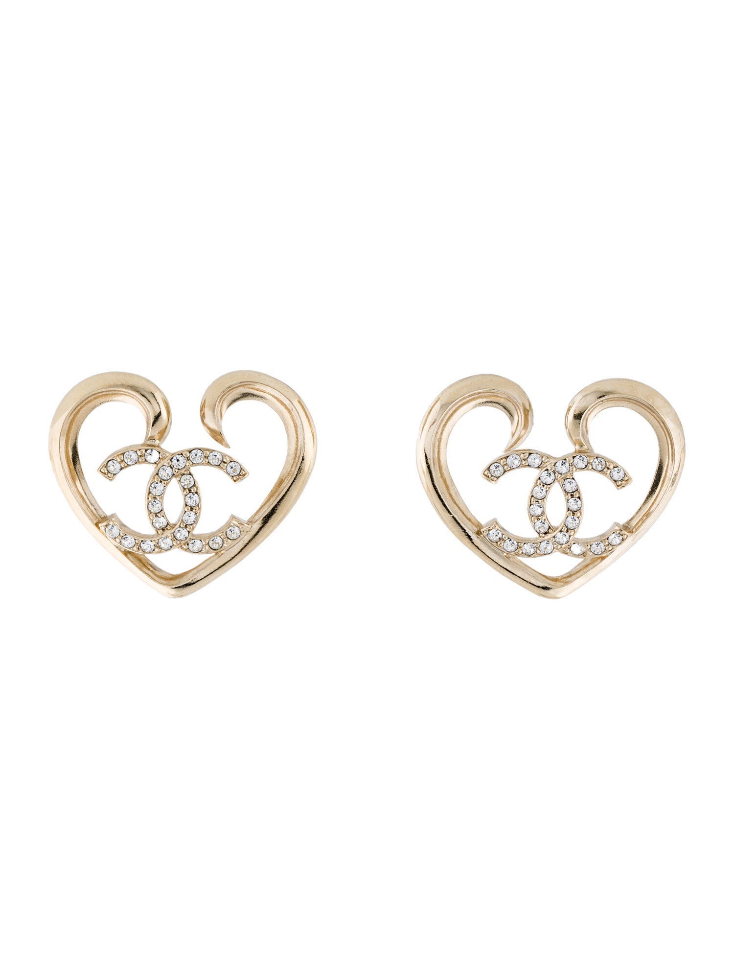 Chanel 2023 Strass CC Heart Stud Earrings