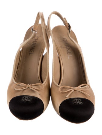 Chanel Interlocking CC Logo Satin Slingback Pumps