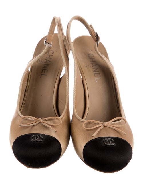 Chanel Interlocking CC Logo Satin Slingback Pumps