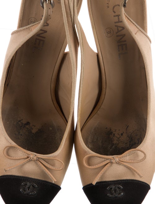 Chanel Interlocking CC Logo Satin Slingback Pumps
