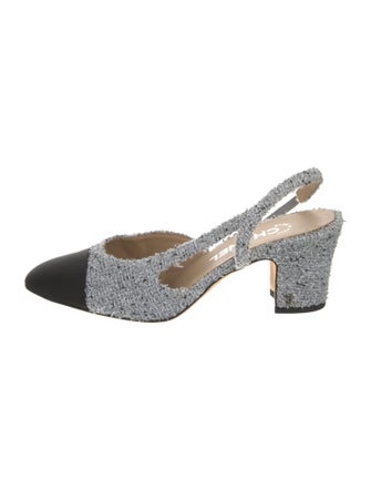 Chanel Interlocking CC Logo Tweed Slingback Sandals