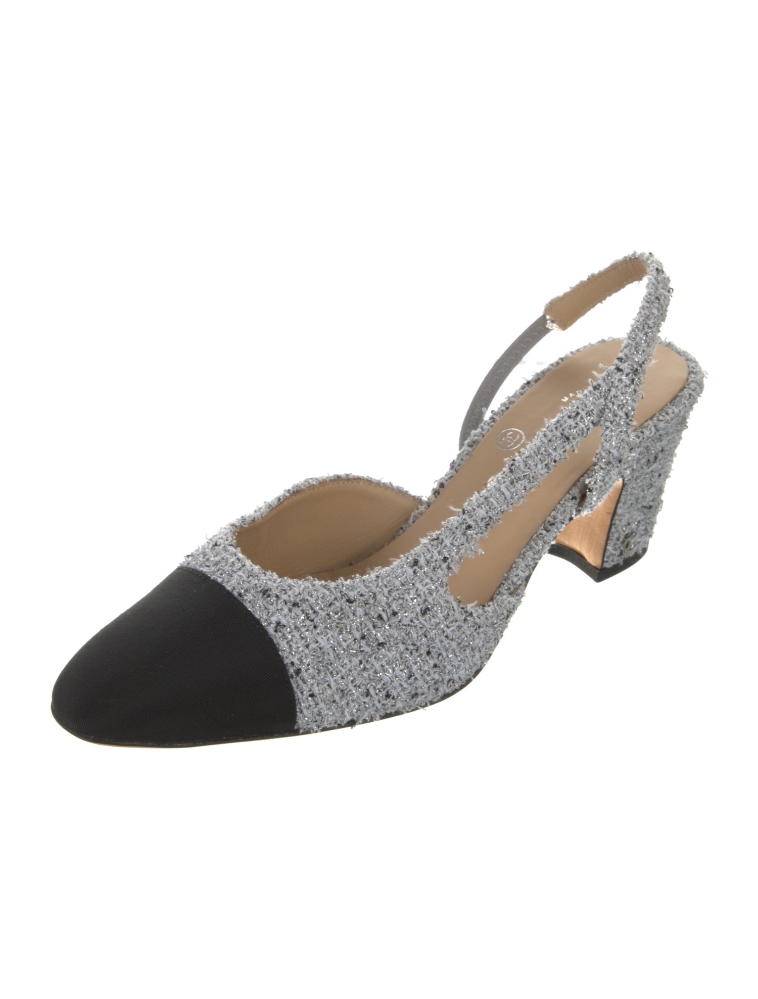 Chanel Interlocking CC Logo Tweed Slingback Sandals