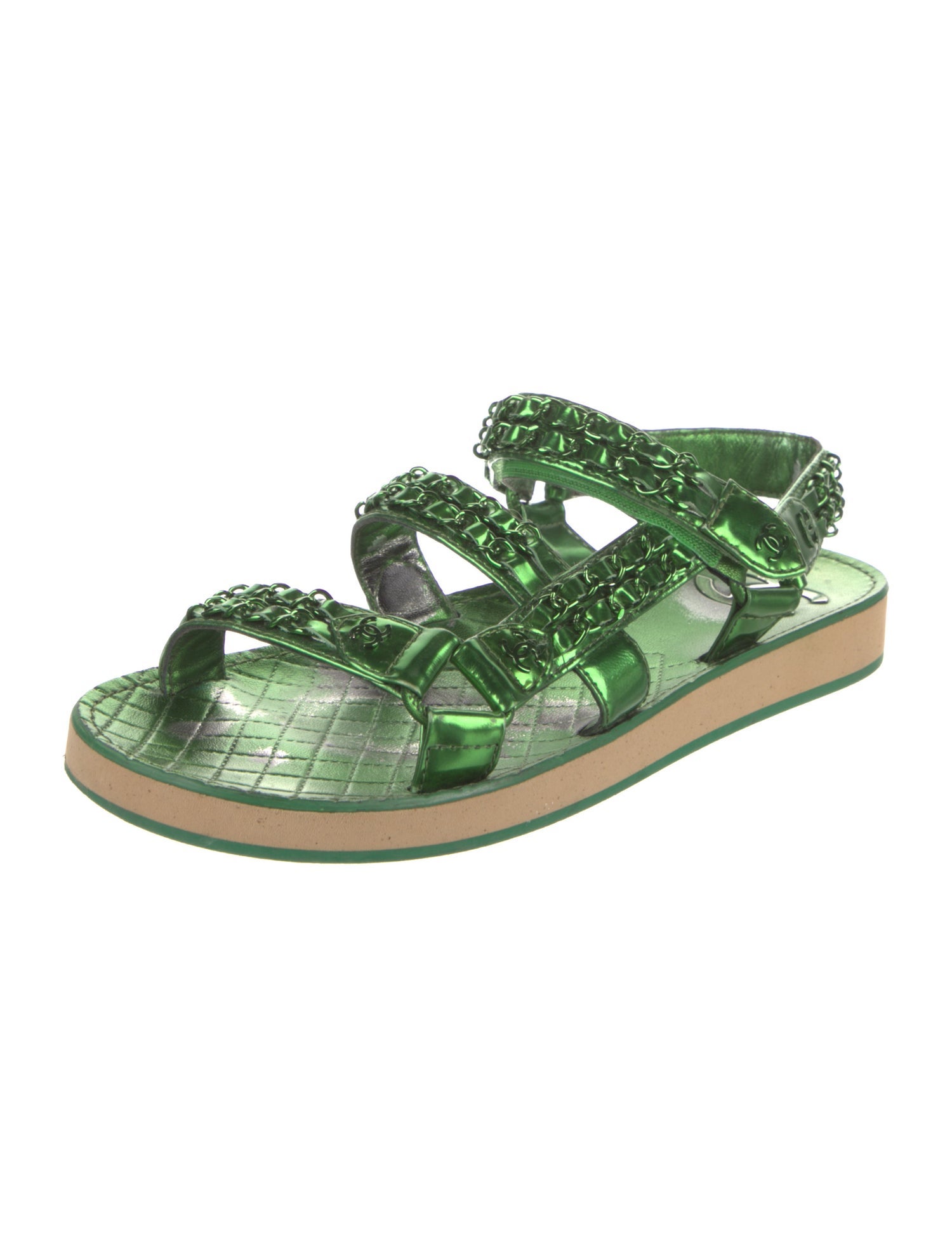 Chanel Interlocking CC Logo Patent Leather Slingback Sandals