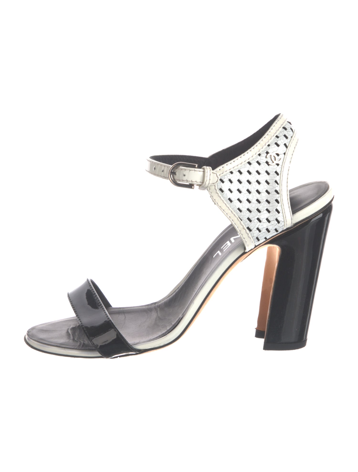 Chanel Interlocking CC Logo Patent Leather Sandals