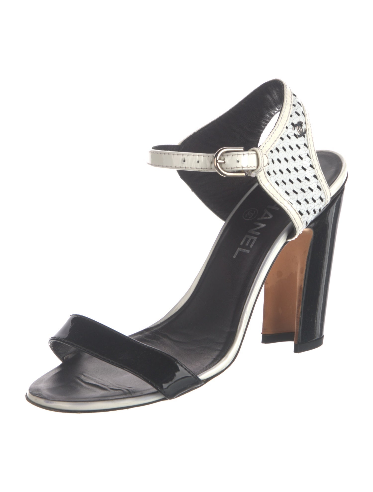 Chanel Interlocking CC Logo Patent Leather Sandals