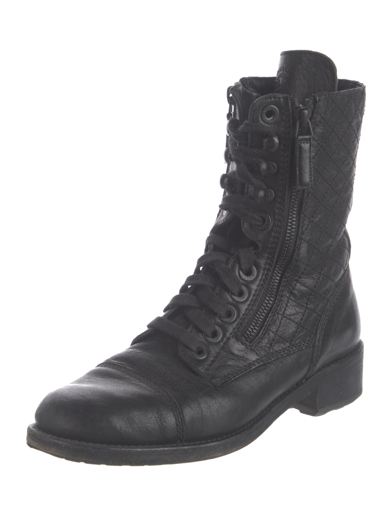 Chanel Interlocking CC Logo Leather Combat Boots